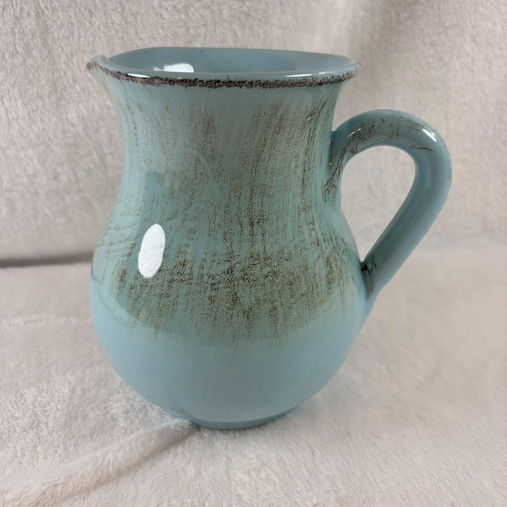 Vintage 70s De Silva Italy Turquoise Pitcher Terre d'Umbria Glazed Terracotta